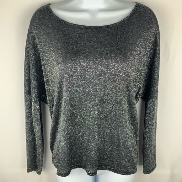 2 Hearts Cross Back Gray Silver Blouse Bat Wing - Picture 2 of 13